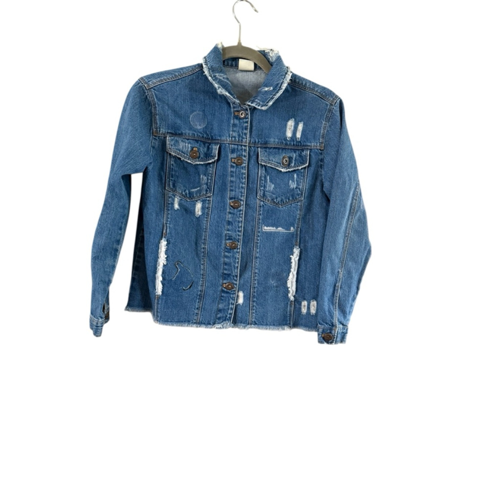 Girls Zara Girls Blue Distressed Jean Jacket Size 10 - Picture 8 of 9